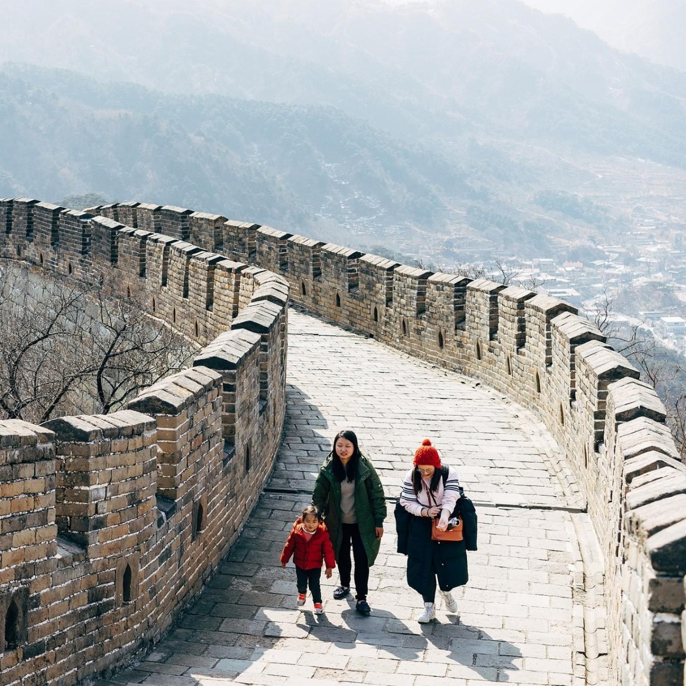 People walking along the Great wall of China