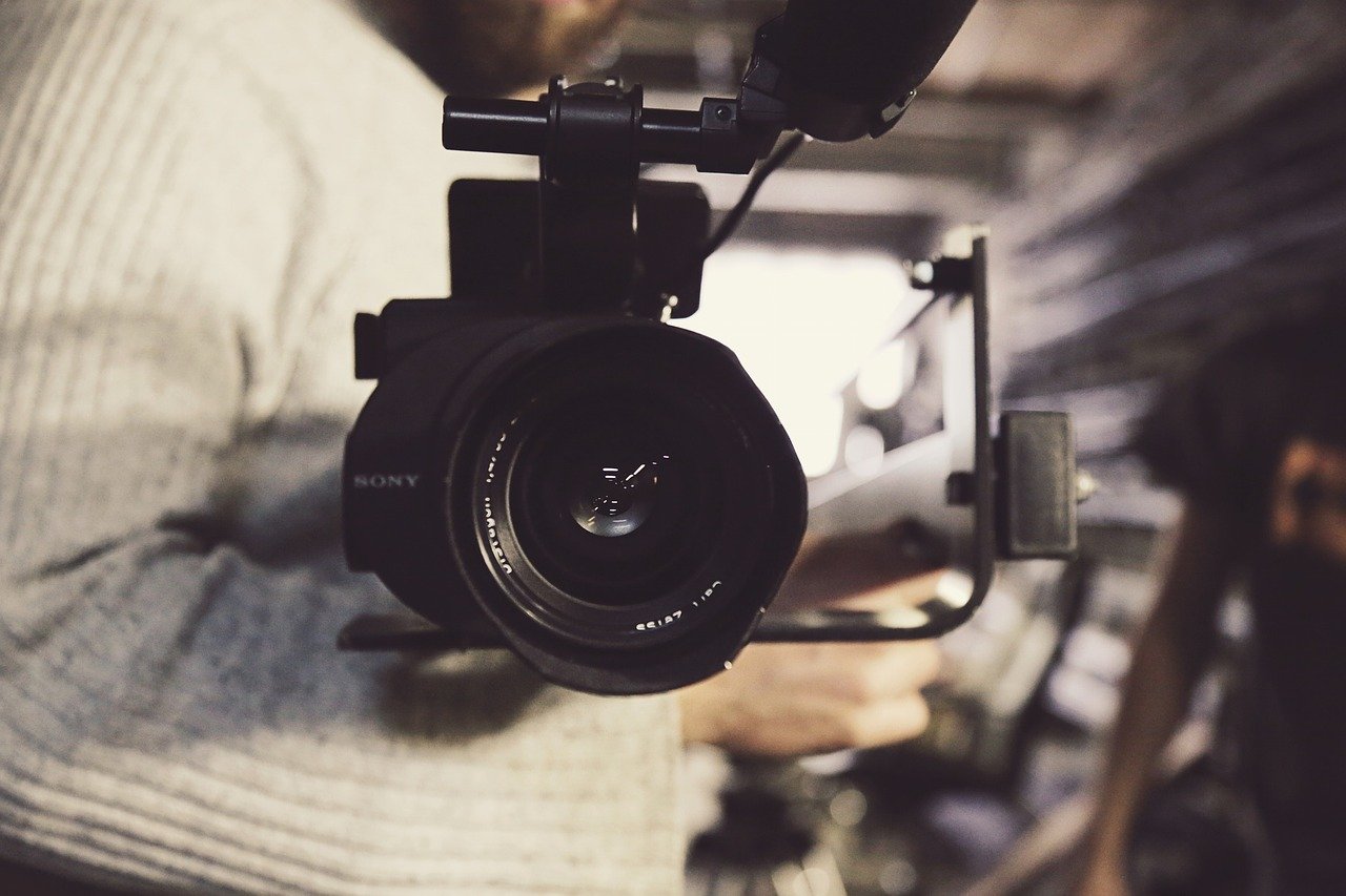 Close up of a video camera lens